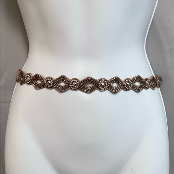 NWT Deepa Gold Tan Stone Beaded Belt Small Women’s - Picture 1 of 8
